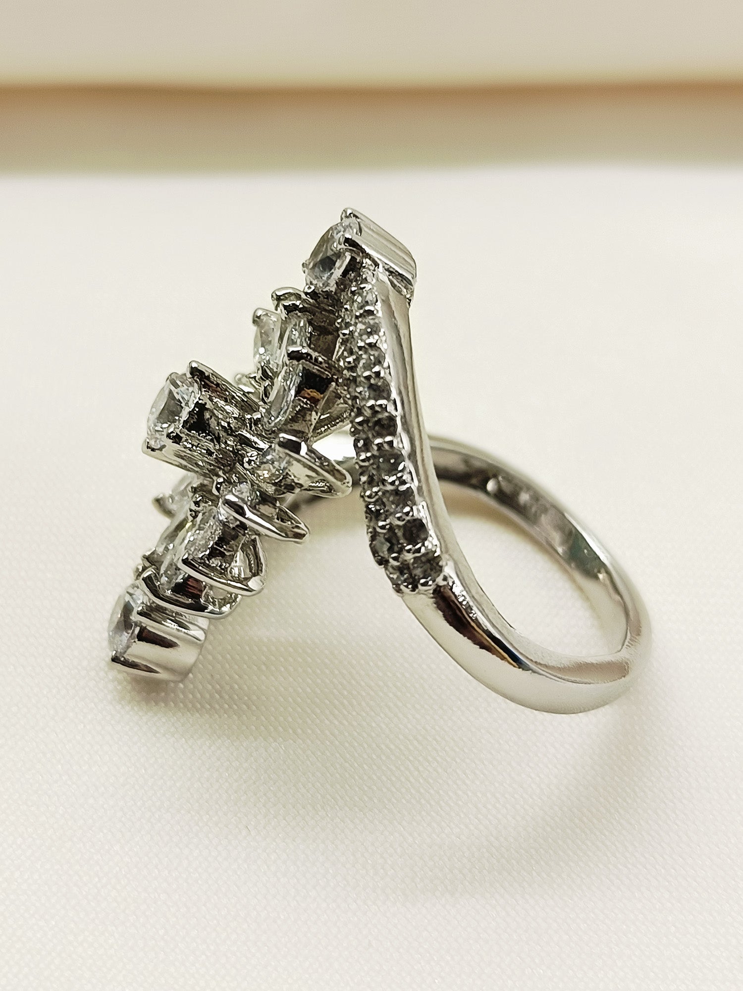 Bernadette 92.5 Silver American Diamond Finger Ring - qivii