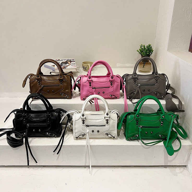 Women's Vintage Edge Satchel – Artisan Studded Motorcycle Bag with Convertible Crossbody Strap
