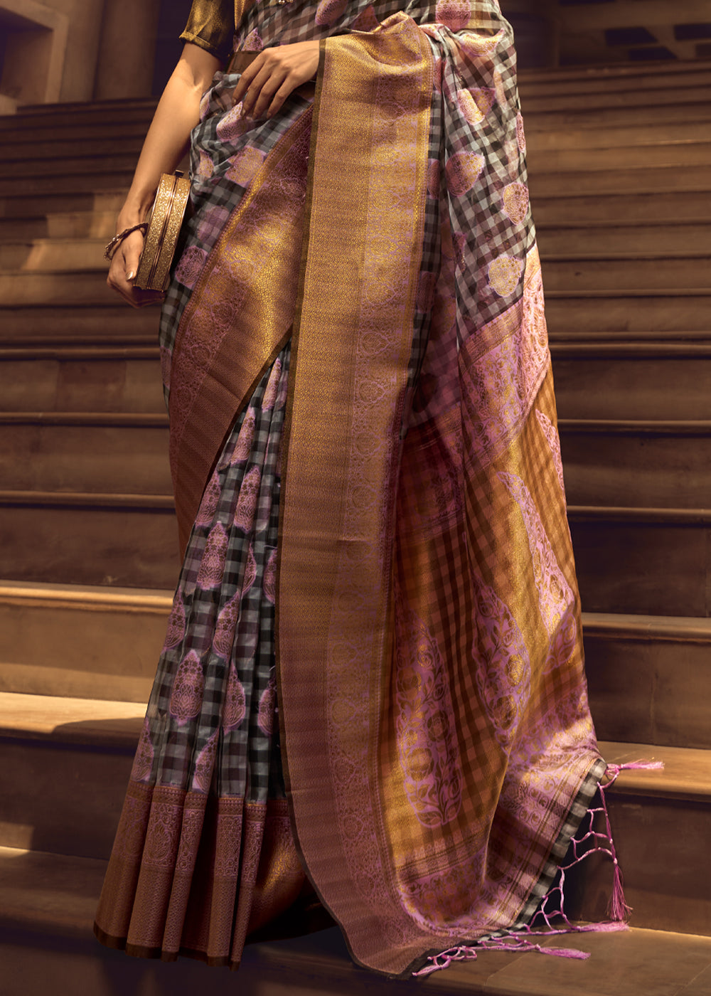 Orchid Purple Woven Banarasi Organza Silk Saree