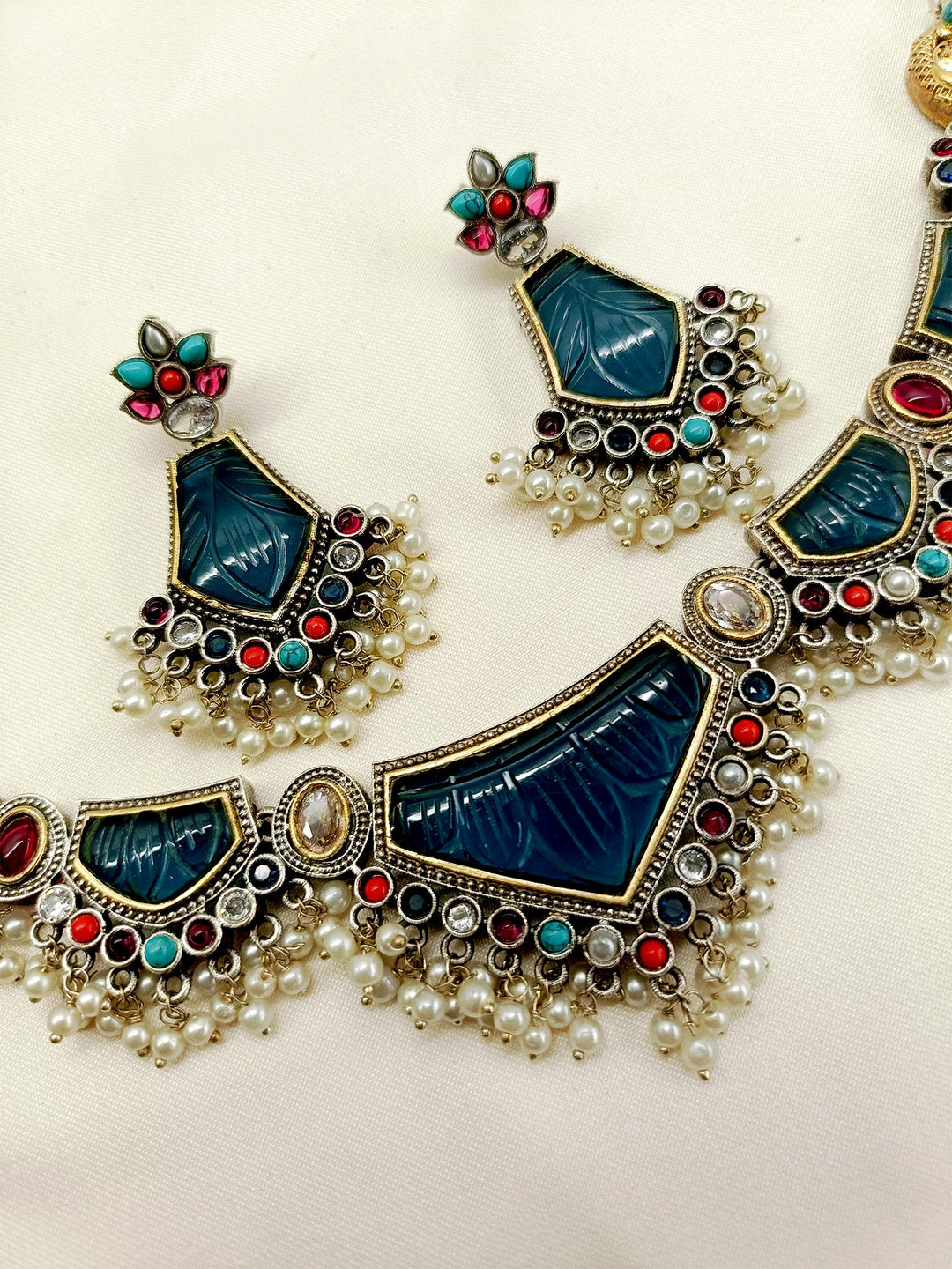 Suraiya Multi Colour Peacock Oxidized Necklace Set