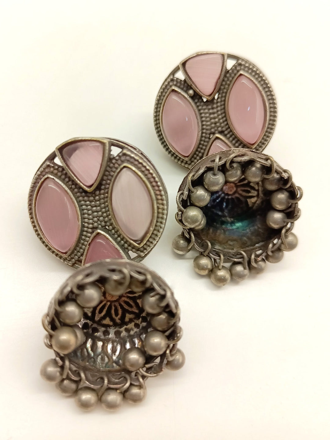 Haniya Baby Pink Oxidized Jhumki