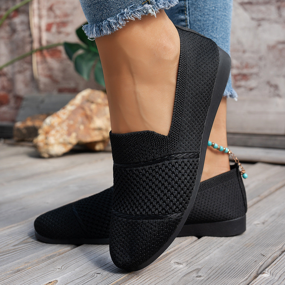 Women's Avielle Knit Flats - Lightweight Round-Toe Slip-On Shoes (US 5-10.5)