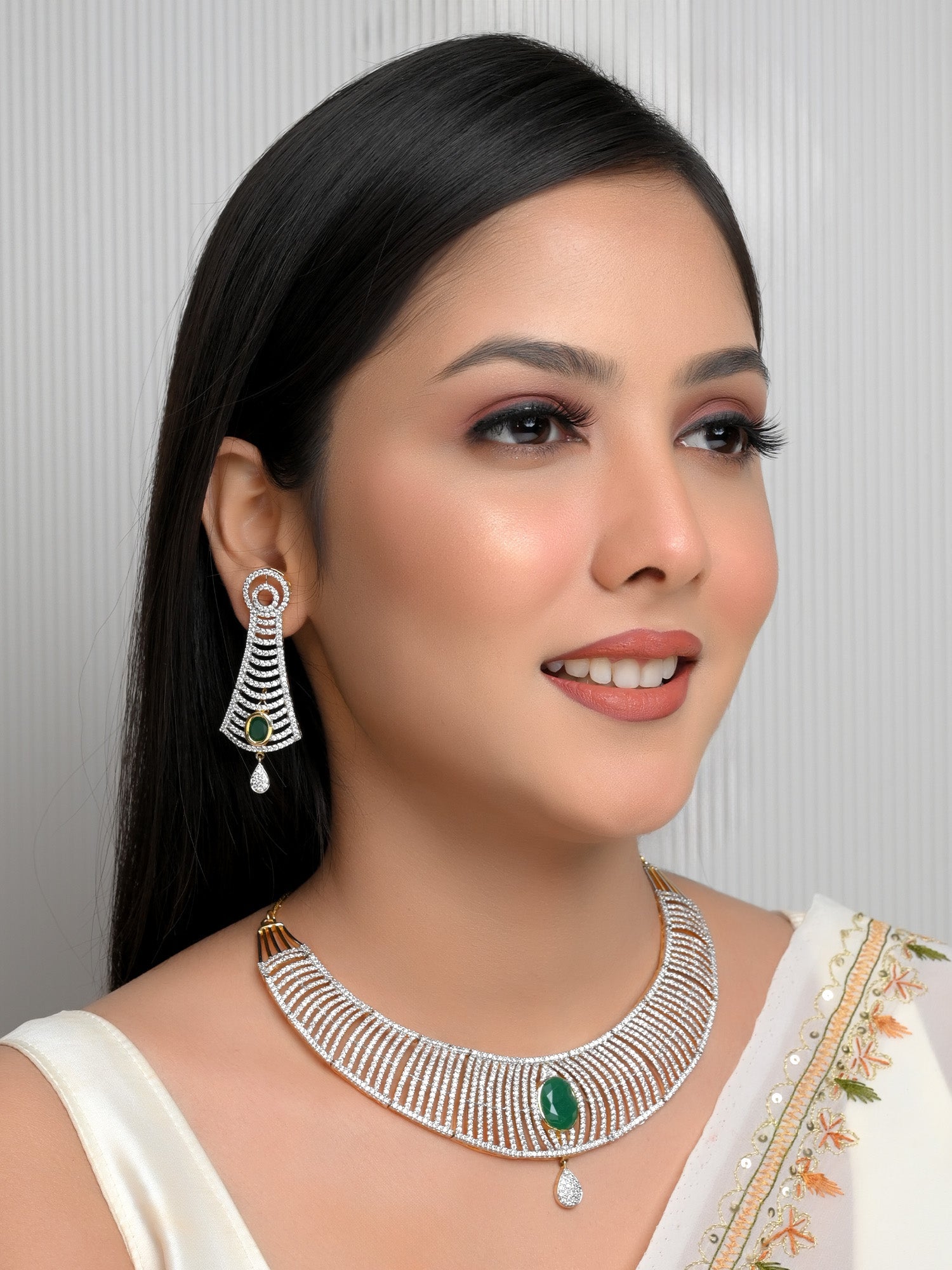 Faiza Green American Diamond Set - qivii