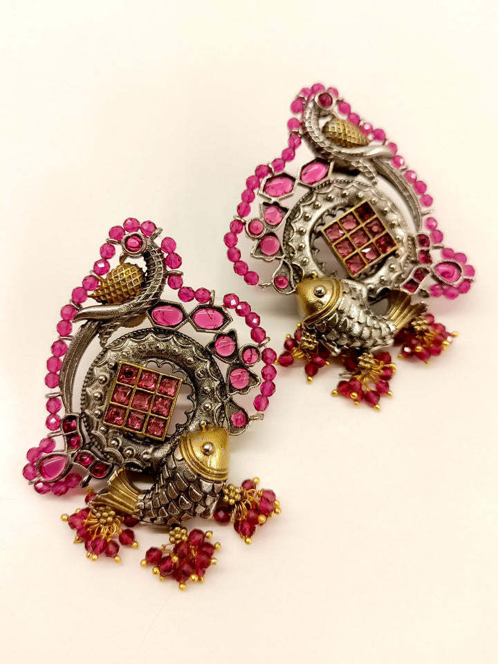 Aakriti Rose Pink Oxidized Earrings