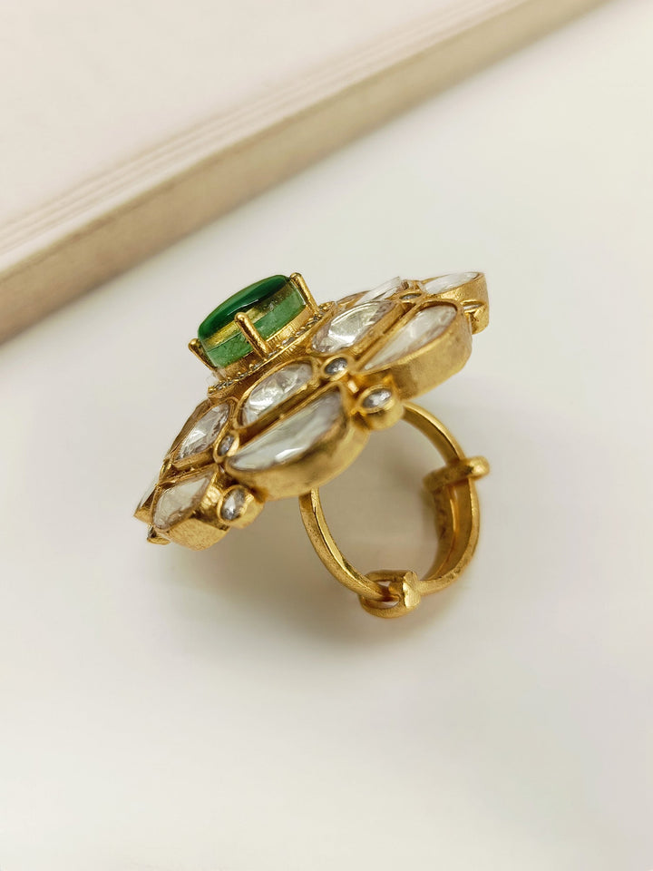  Handcrafted Akuti emerald Kundan finger ring with elegant design and high-quality materials