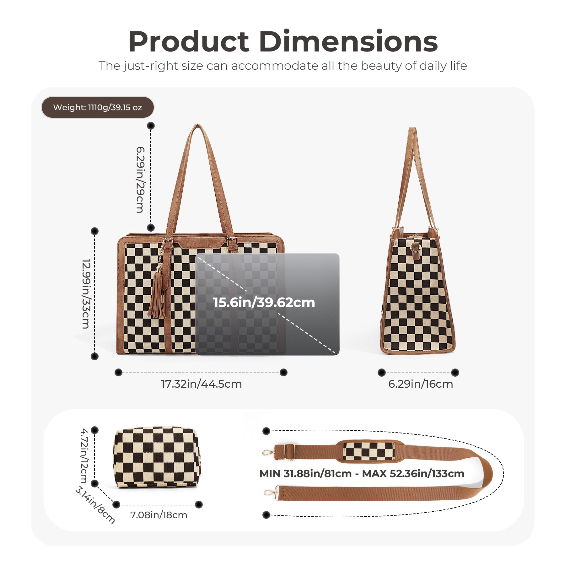 Ounamei Women’s Large Capacity Tote Bag | Stylish Laptop Work Bag with Detachable Pouch | Handheld & Shoulder Carry