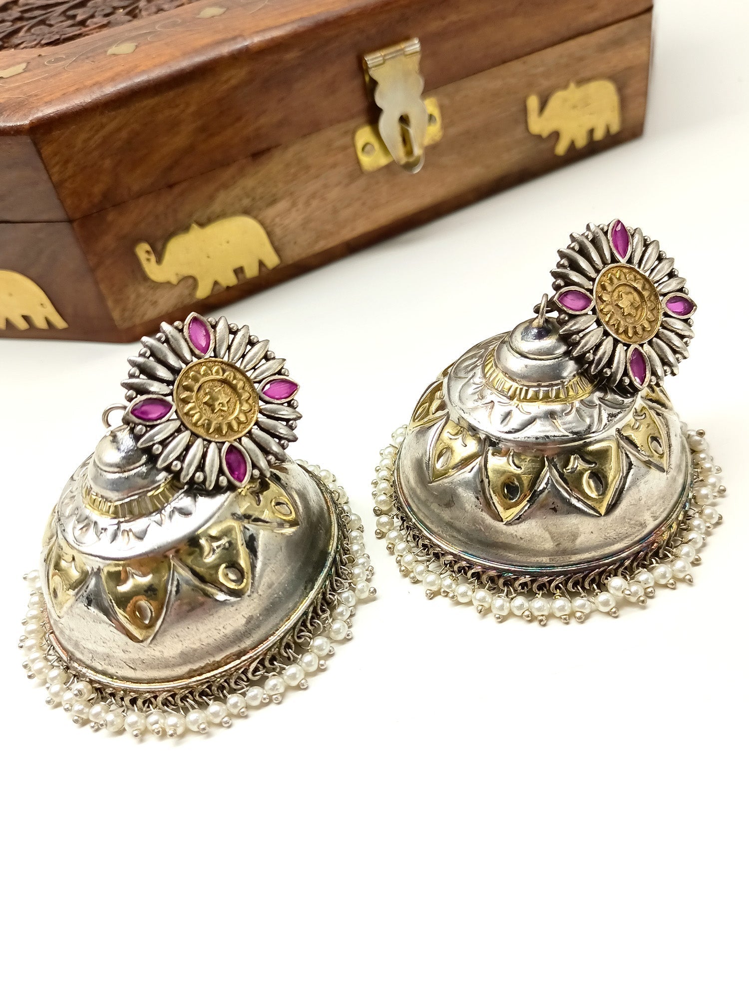 Parvya Ruby Oxidized Jhumki - qivii