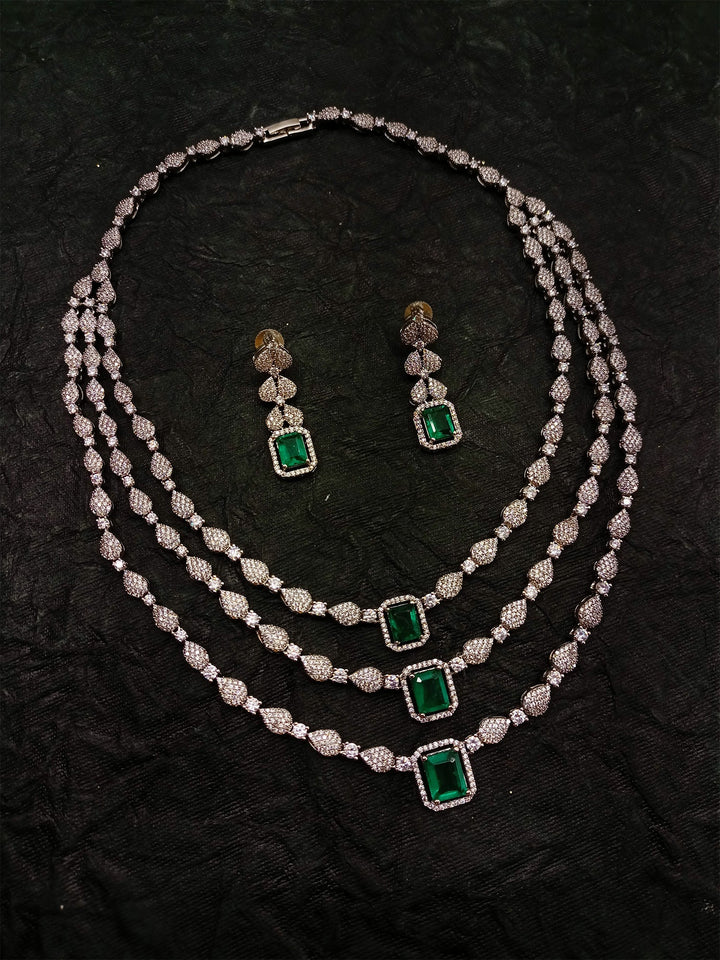 Eliza Three Layered Emerald Necklace Set