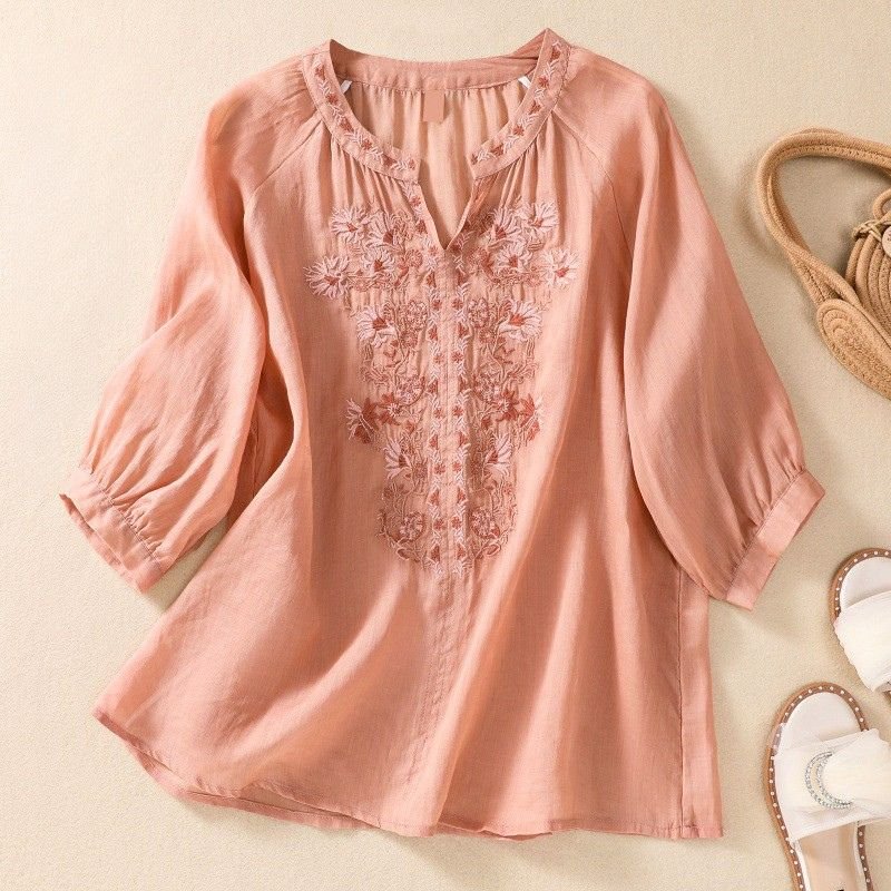 Serafina Cotton-Linen Blouse  - By Qivii