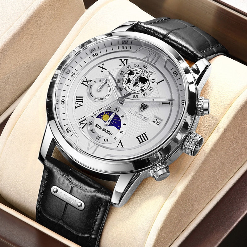 Luxe Chronograaf Horloge met Echt Leren Band  - By Qivii