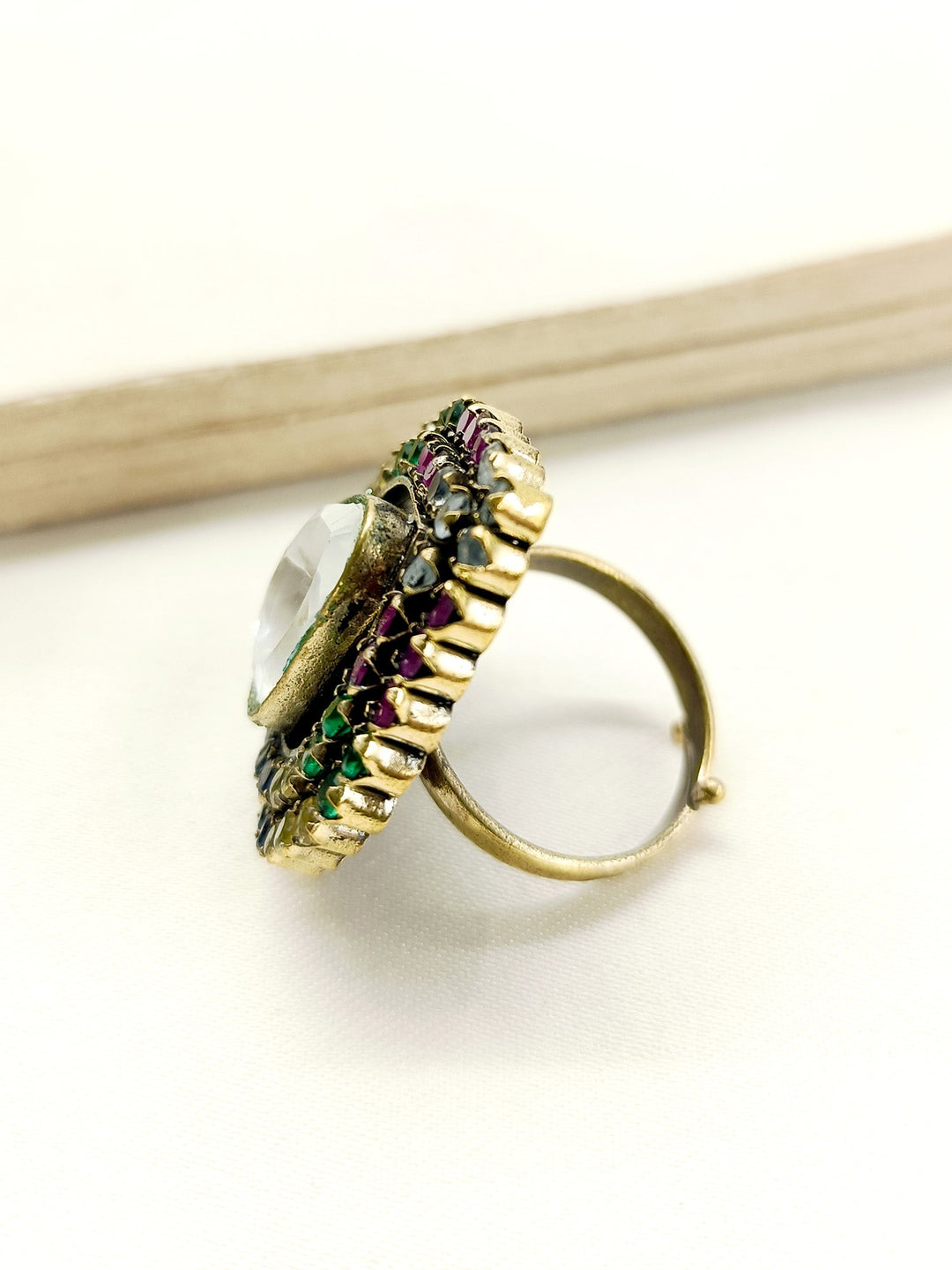  Elegant Warthi Multi Colour Victorian Finger Ring with a mix of colorful gemstones and delicate metalwork, perfect for adding a touch of vintage charm to any outfit