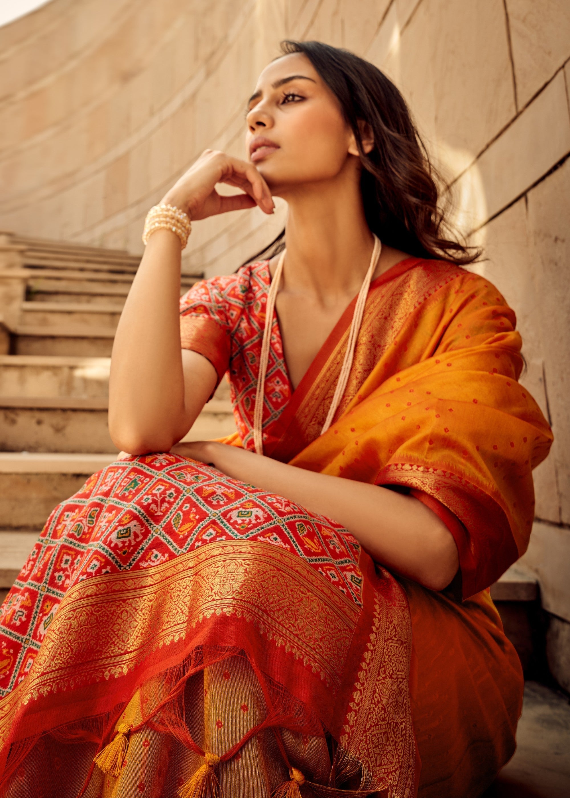 Orange Handloom Weaving Silk Saree - qivii