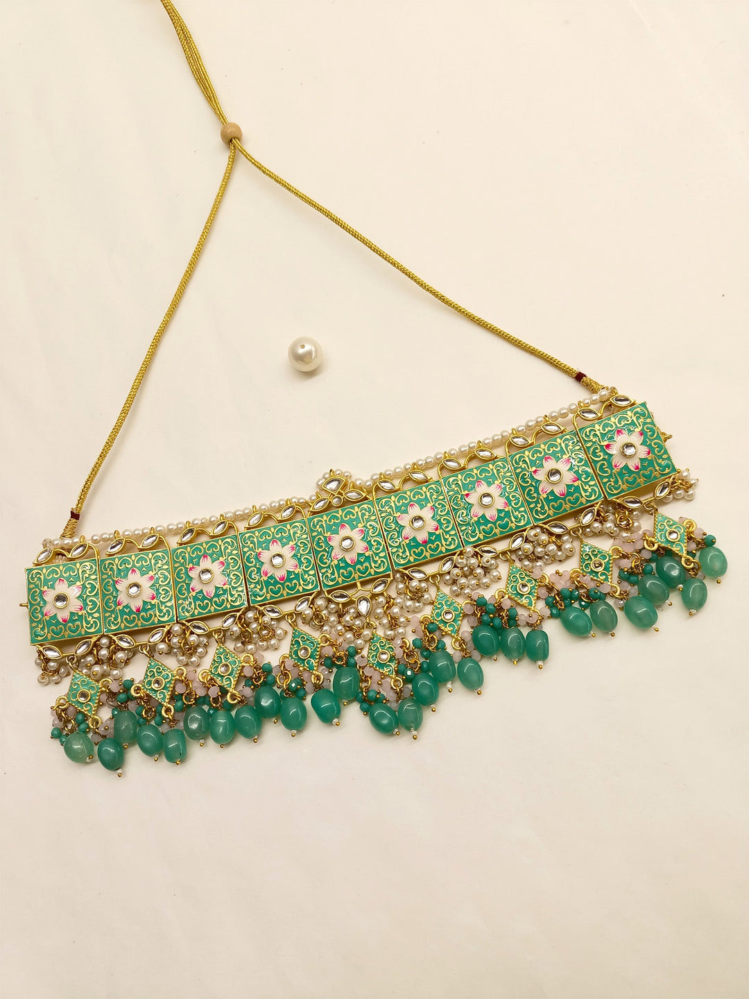 Gabriel Light Green Kundan Choker Set