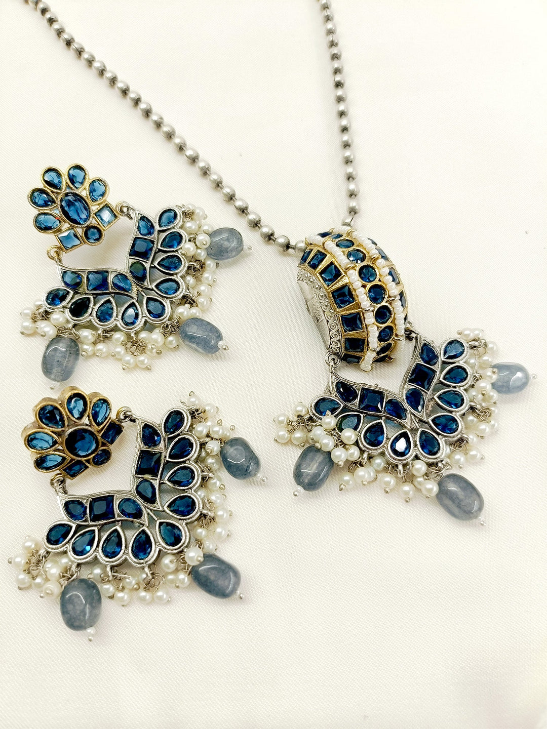 Shrika Navy Blue Oxidized Pendant Set