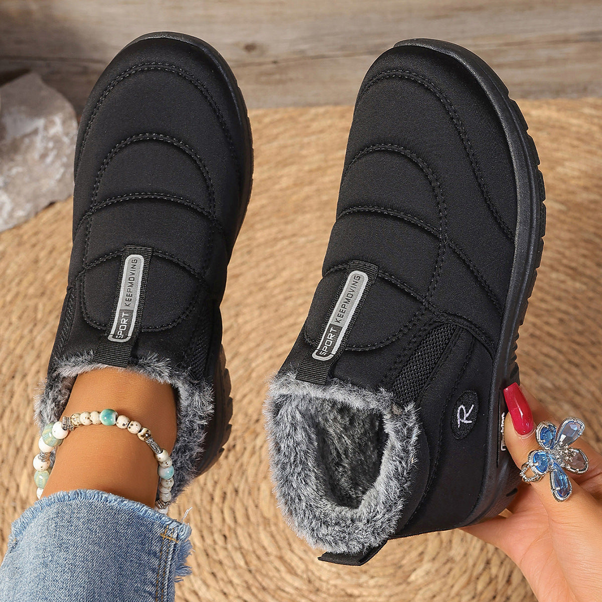 Women's Kira Fleece-Lined Winter Slip-On Shoes - Warm Casual Snow Sneakers (US 5-11.5)