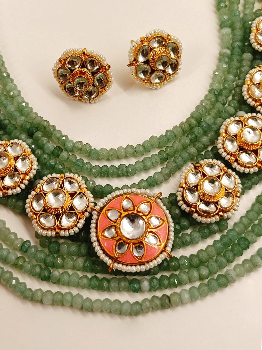 Aubrae Mint Green Long Kundan Set