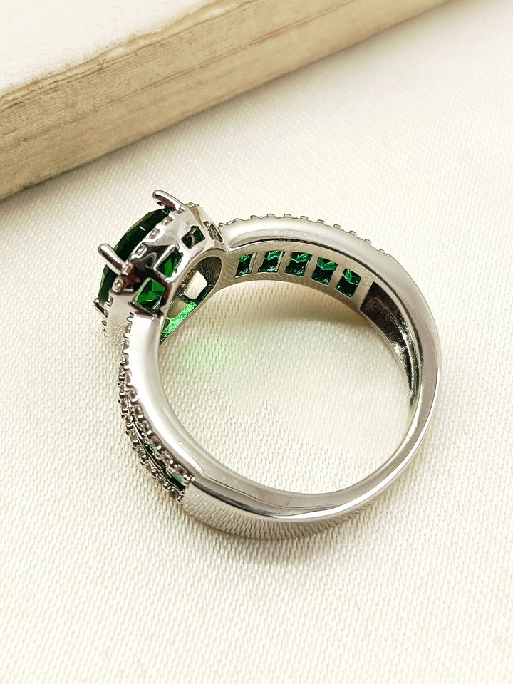 Sparkling Adika Green American Diamond Finger Ring for a touch of glamour