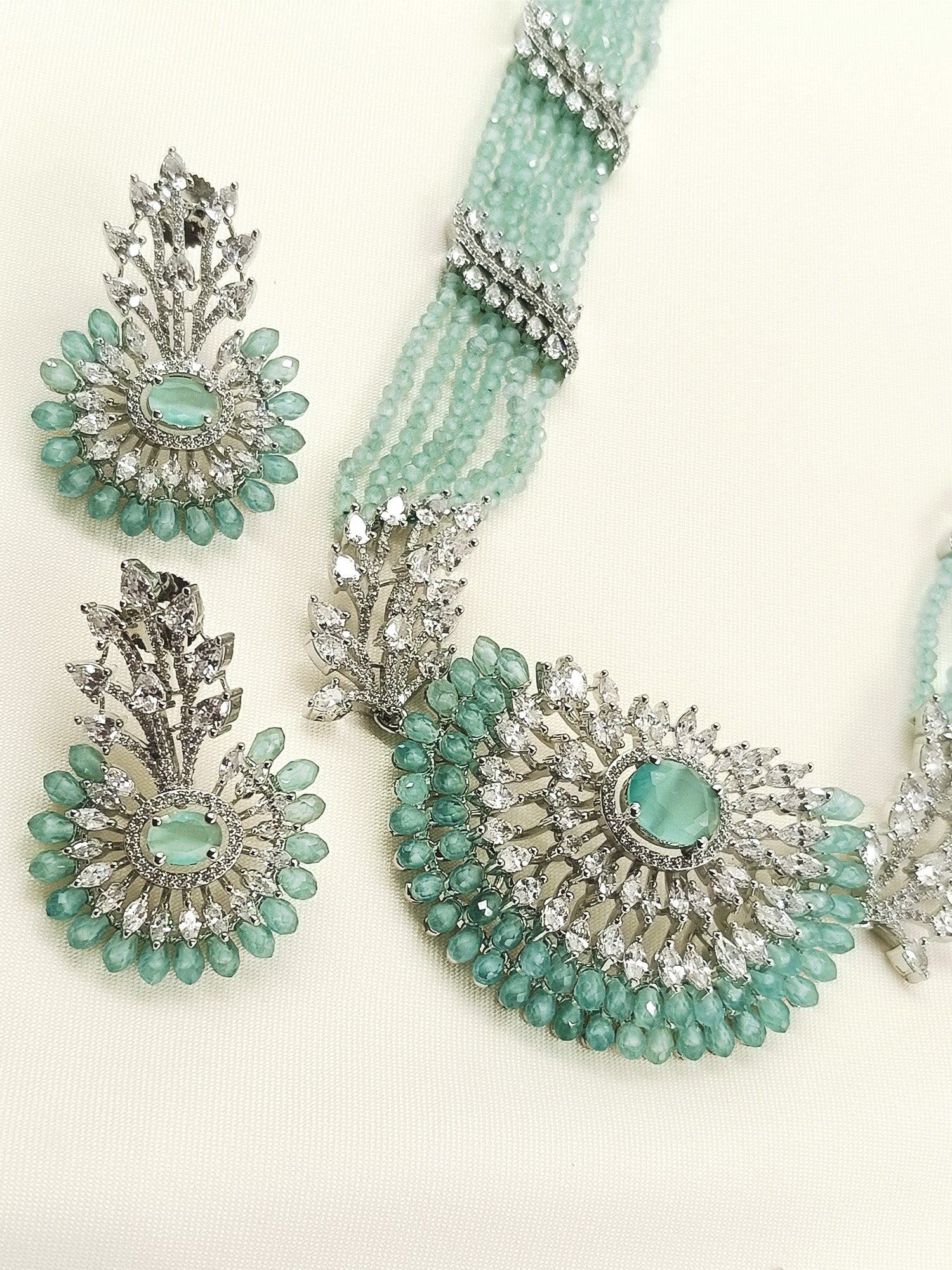 Mini Mint Green American Diamond Necklace Set