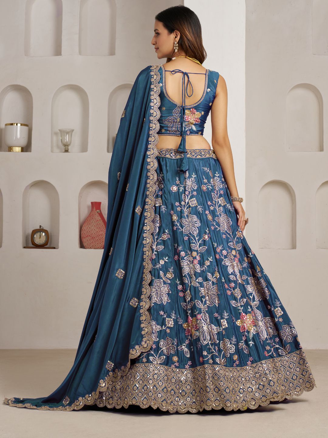 Stunning Sky blue Color Lehenga Choli with Golden Floral Detailing