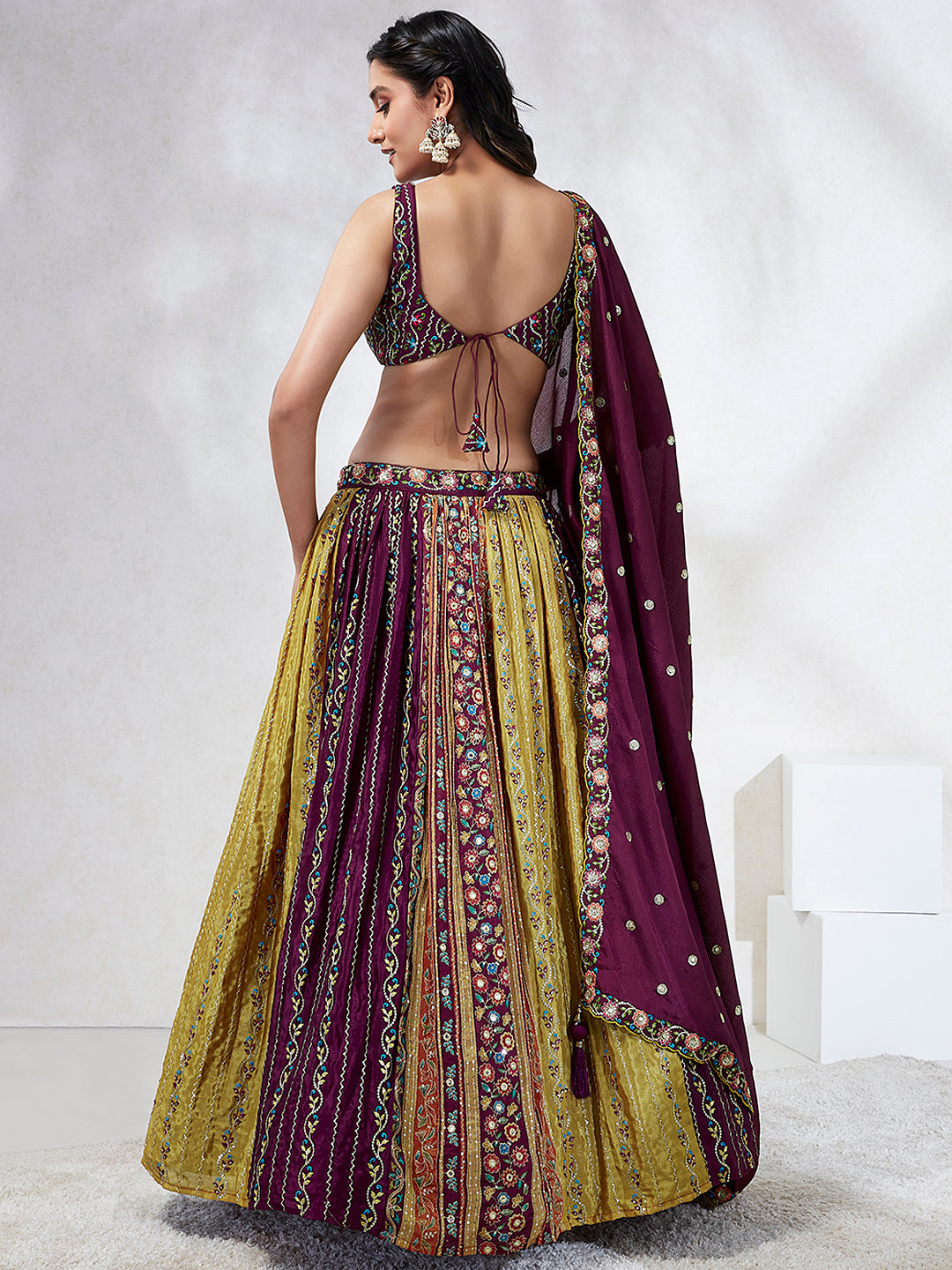 Position Print Chiffon with Sequins Embroidery Stitched Lehenga choli