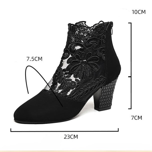 Women's Filigree Lace Heeled Sandal - Architectural Cutout Mesh Stilettos with Cushion & Extended Sizes (US 4-11)