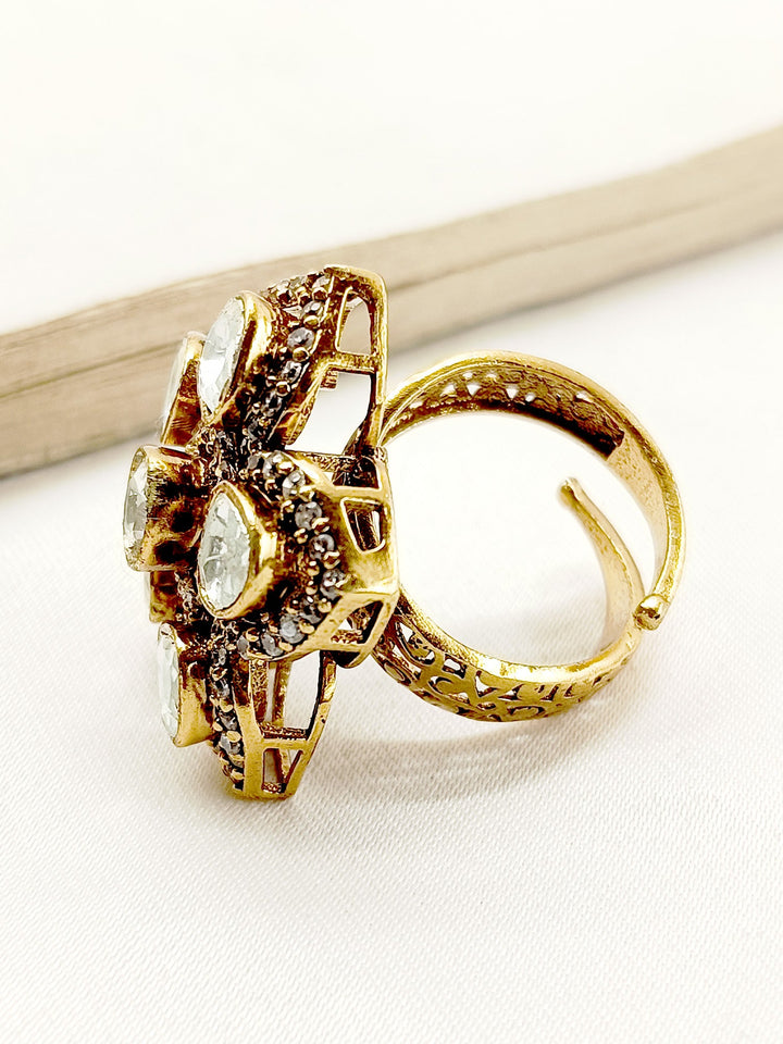 Beautiful Nadiya White Kundan Finger Ring with intricate design and stunning gemstones