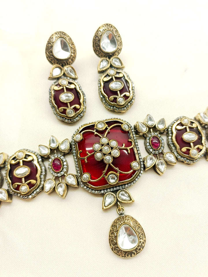 Triambika Maroon Victorian Choker Set