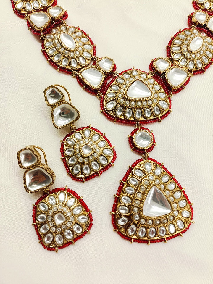 Indrani Maroon Polki Necklace Set