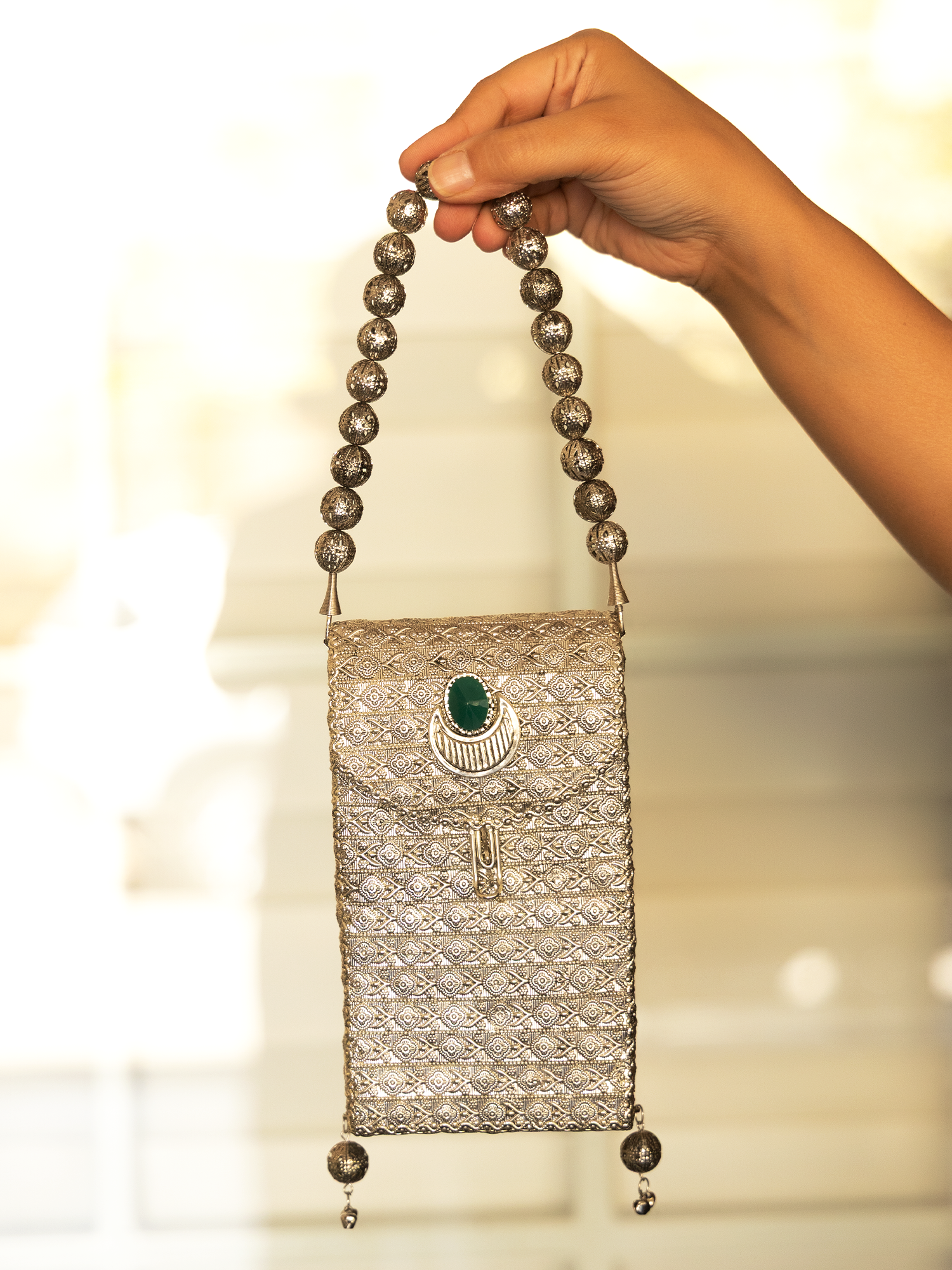 Kritika Green Silver Mobile Pouch - qivii