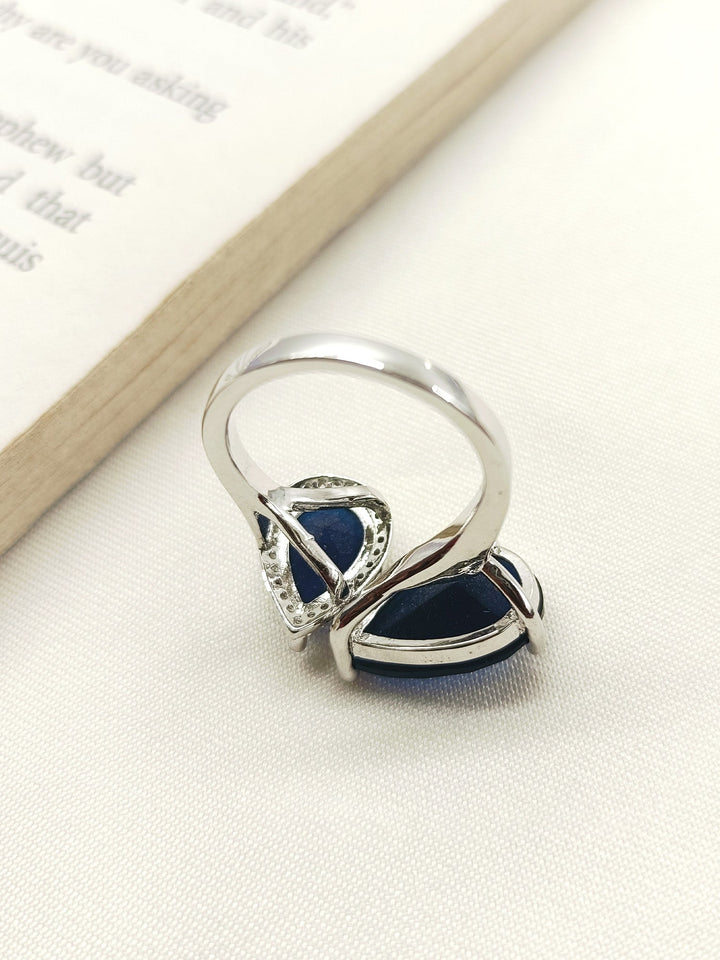 Beautiful Safa Navy Blue American Diamond Finger Ring with Sparkling Gemstones