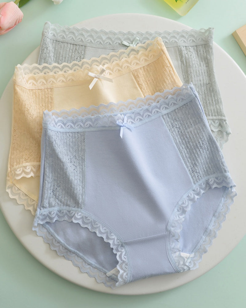 High Waisted Comfortable Cotton Breathable Panties With Lace Trim  - By Qivii