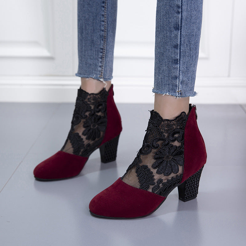 Women's Filigree Lace Heeled Sandal - Architectural Cutout Mesh Stilettos with Cushion & Extended Sizes (US 4-11)