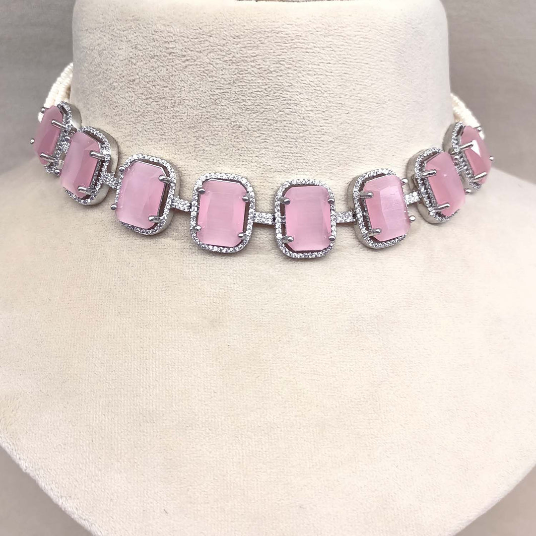 Saara Pink Stones & American Diamond Necklace Set