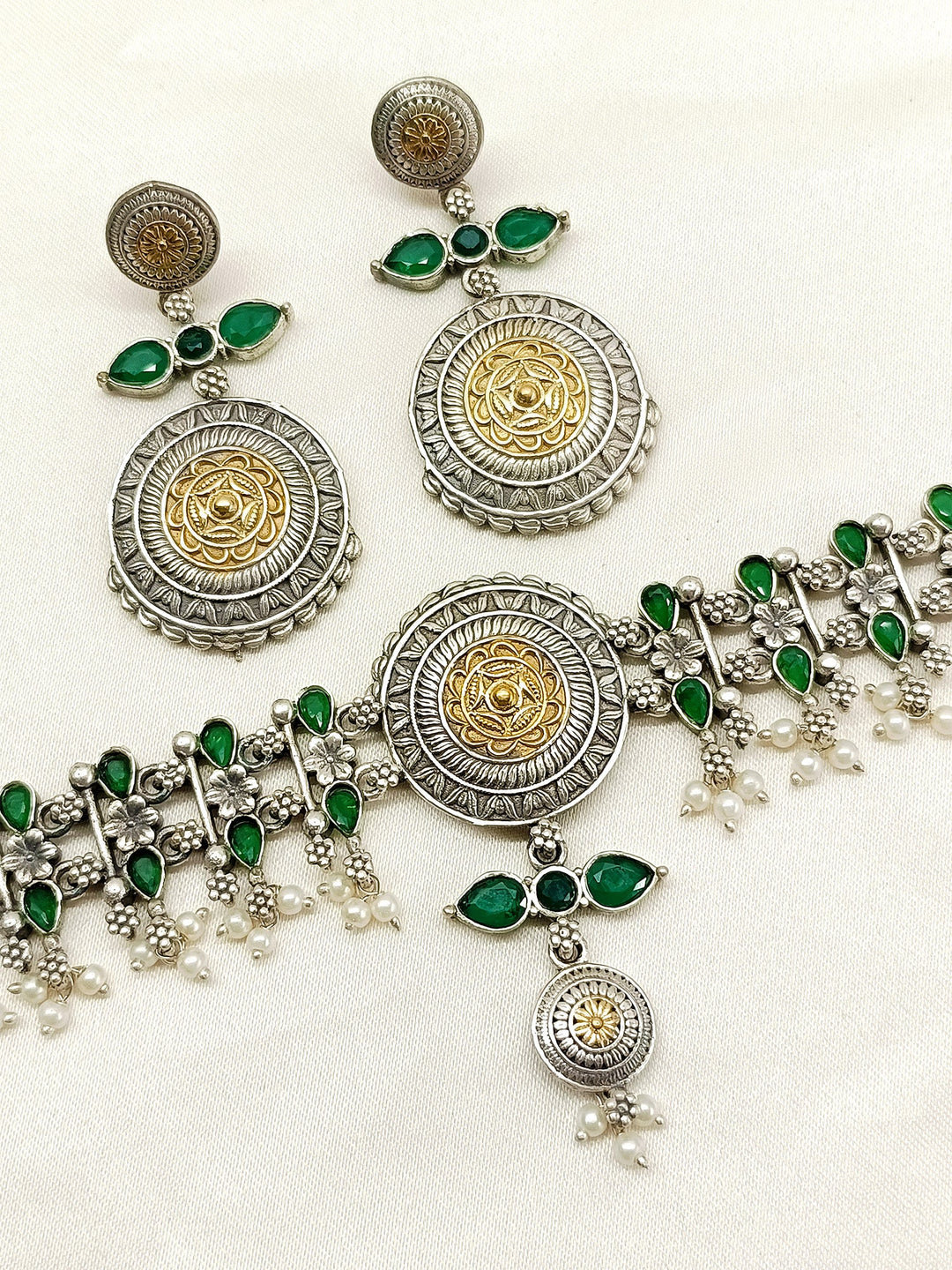 Dinaah Green Oxidized Choker Set