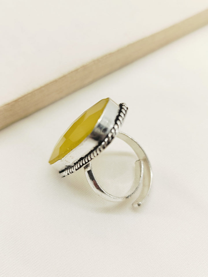 Azeen Yellow Rectangular Oxidized Finger Ring