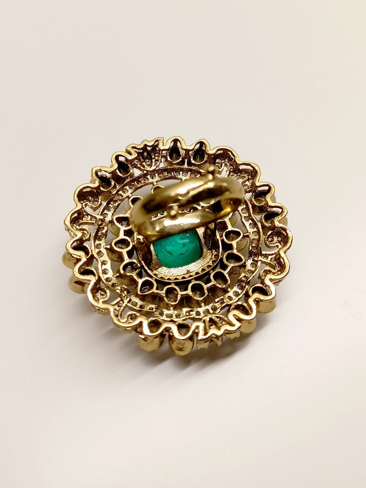 Vaani Emerald Victorian Finger Ring, featuring an intricate design with a stunning emerald centerpiece and delicate details