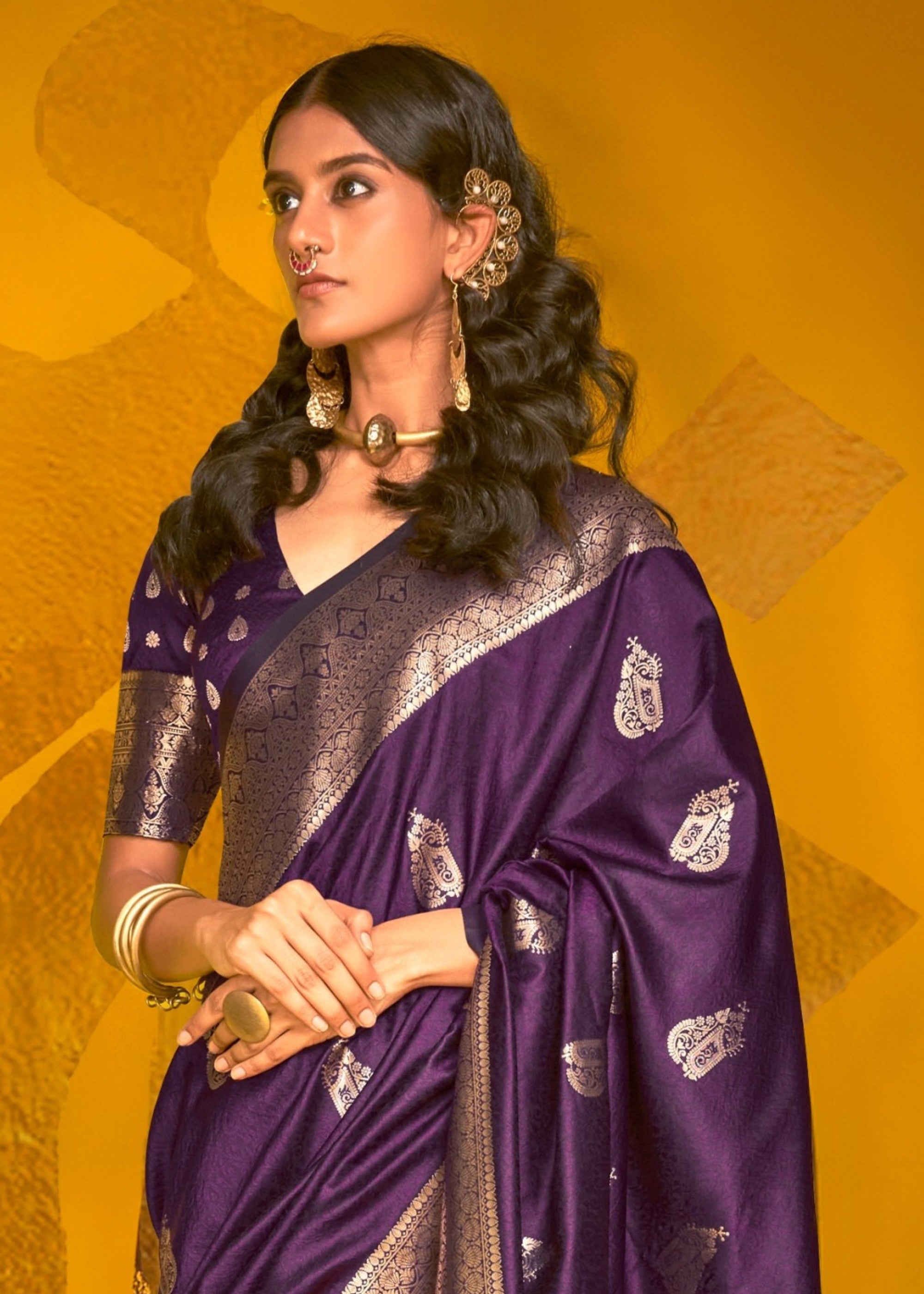 Plum Two Tone Handloom Weaving Silk Saree - qivii