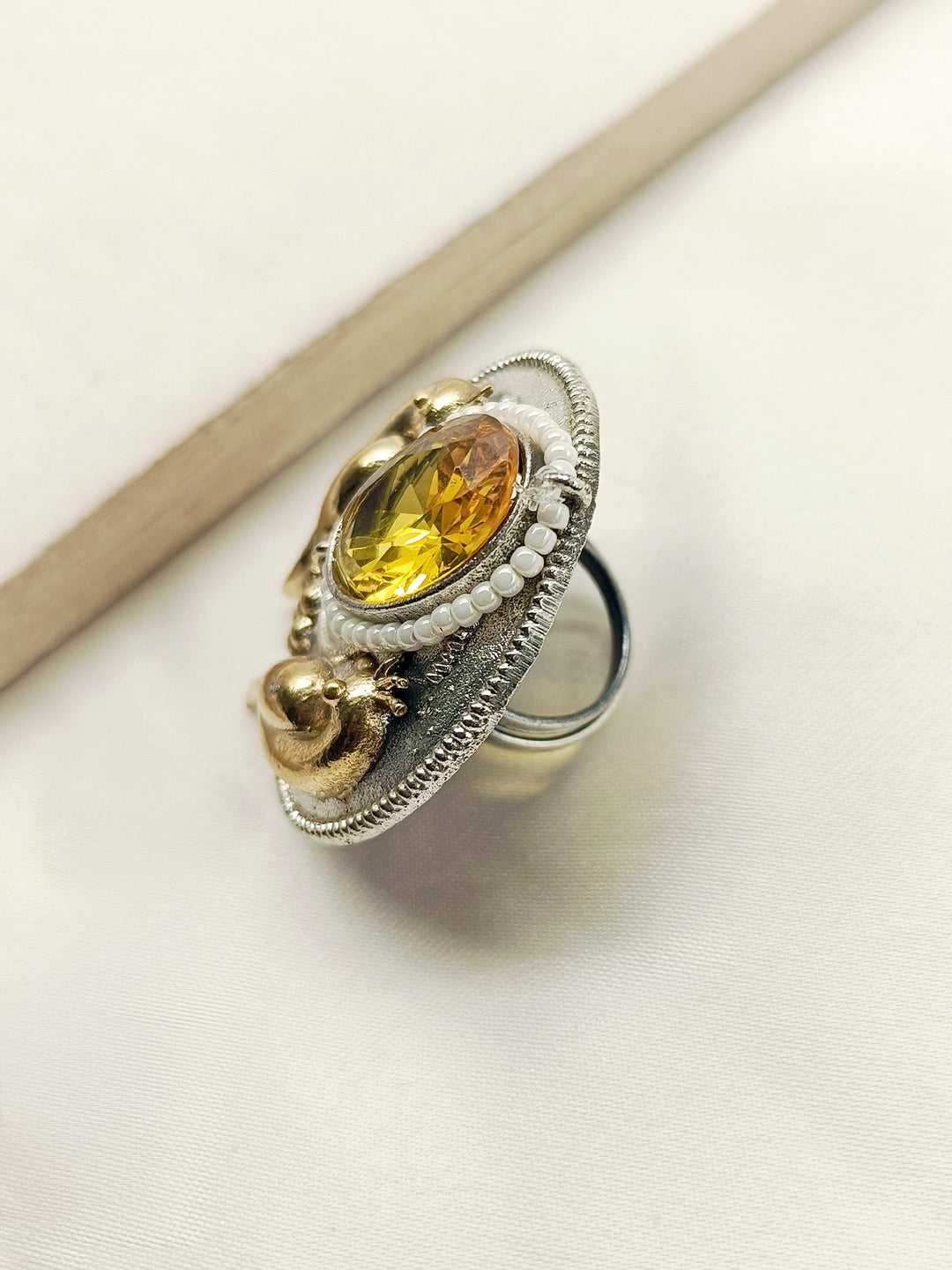 Girjaa Yellow Peacock Oxidized Finger Ring