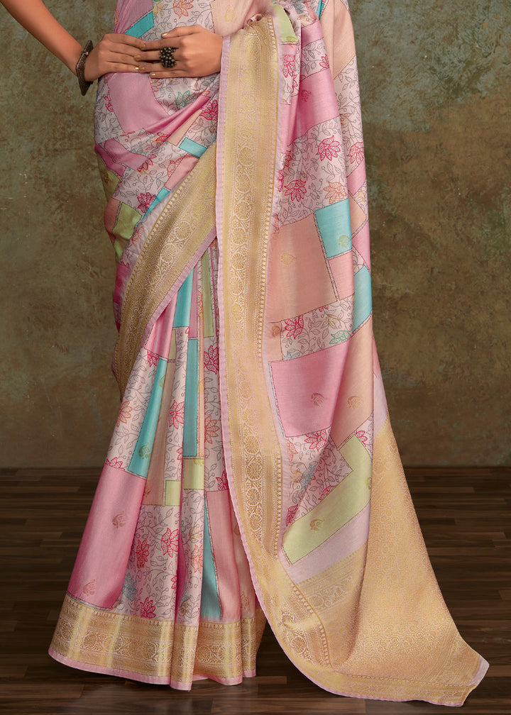 Rose Pink Color Art Silk Fabric Special Saree With Printed Work