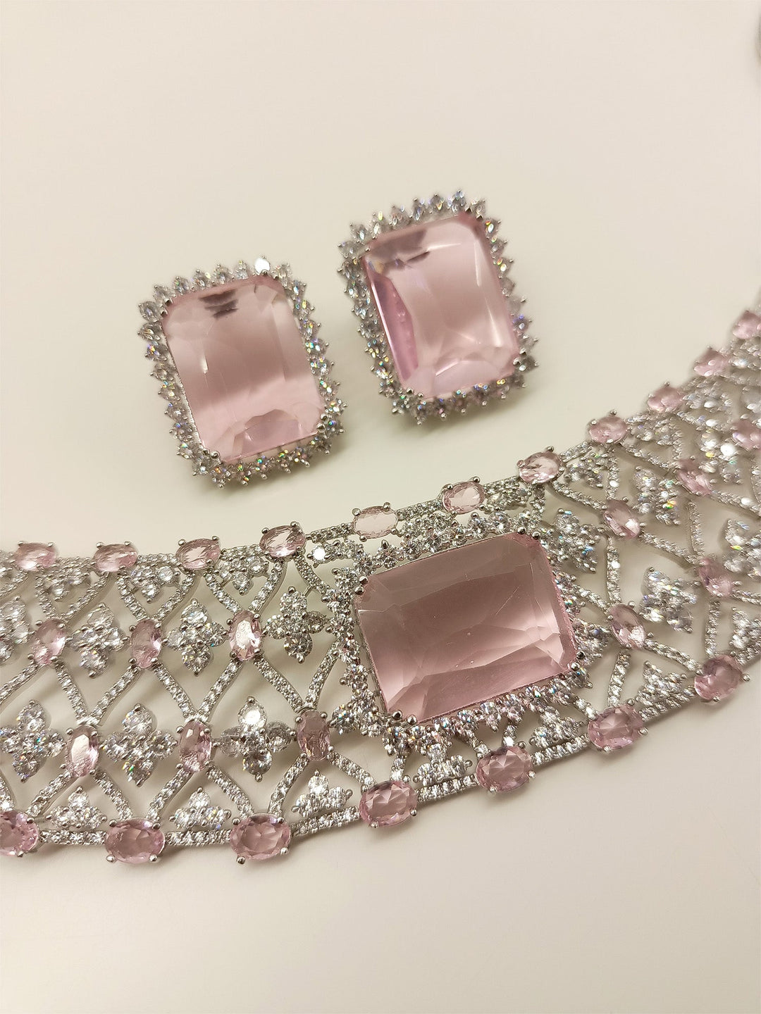 Ida Pink American Diamond Necklace Set