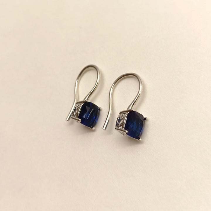 Rishika Blue Sapphire Stone Silver Plated Hoops