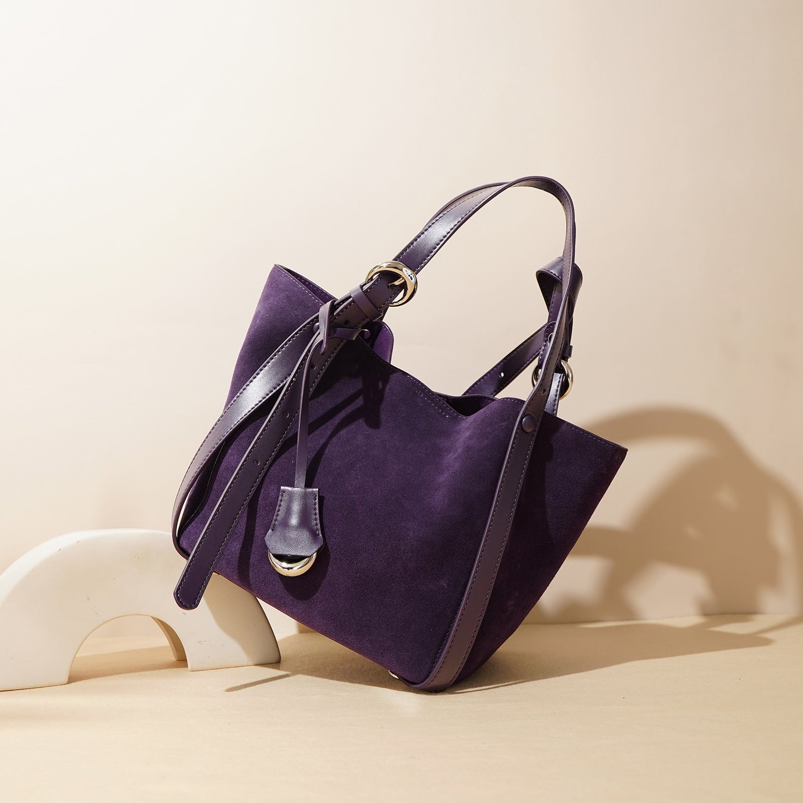 Ounamei Suede Bucket Bag Set | 2-in-1 Handbag & Crossbody Tote with Soft Suede-Finish Leather, Spacious & Stylish Everyday Bag