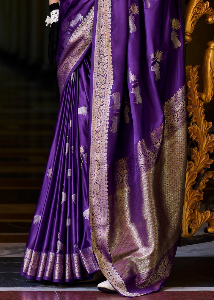 Indigo Purple Satin Mungha Silk Saree