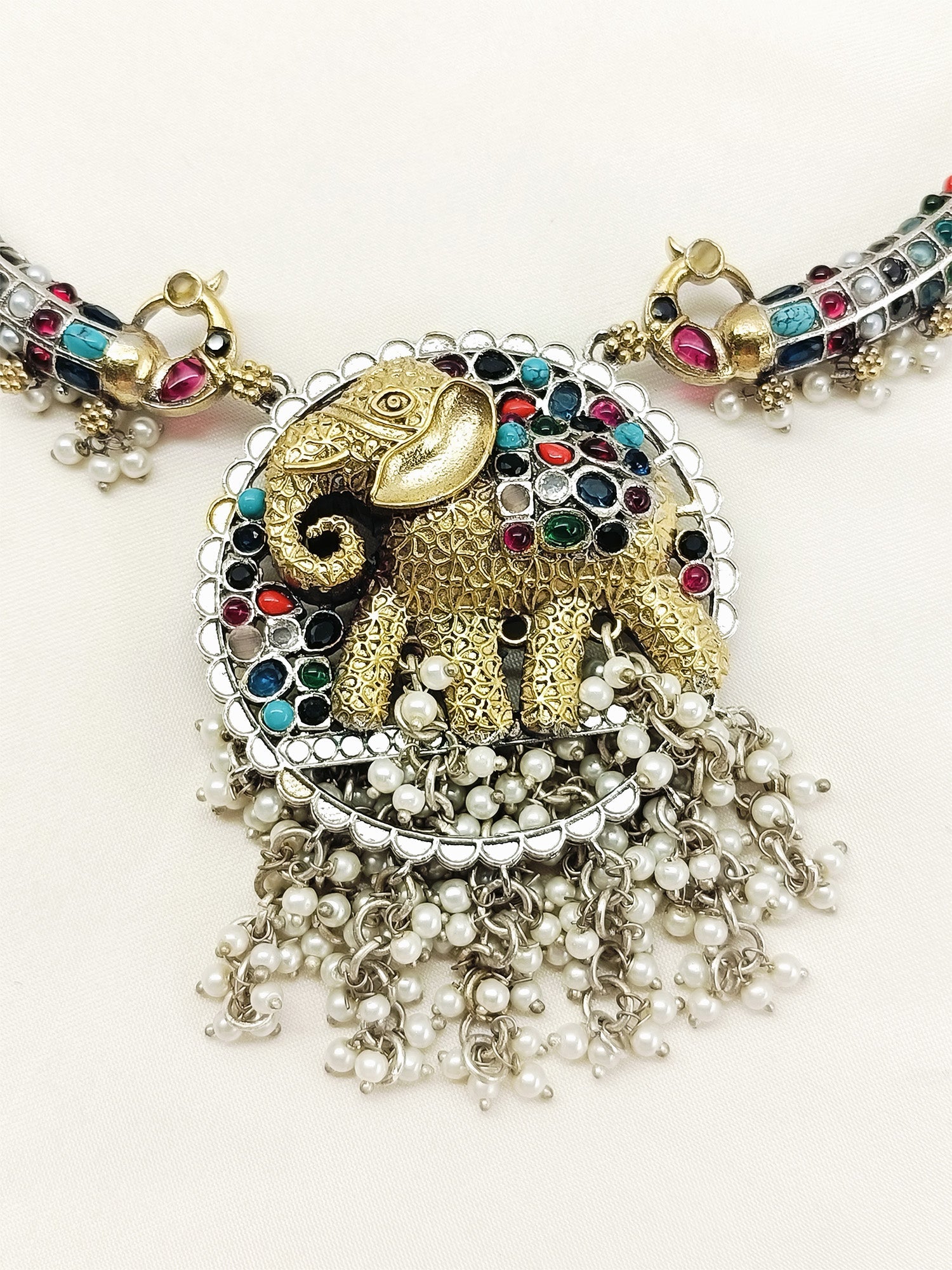 Yasodananda Multi Colour Oxidized Hasli Styled Necklace Set