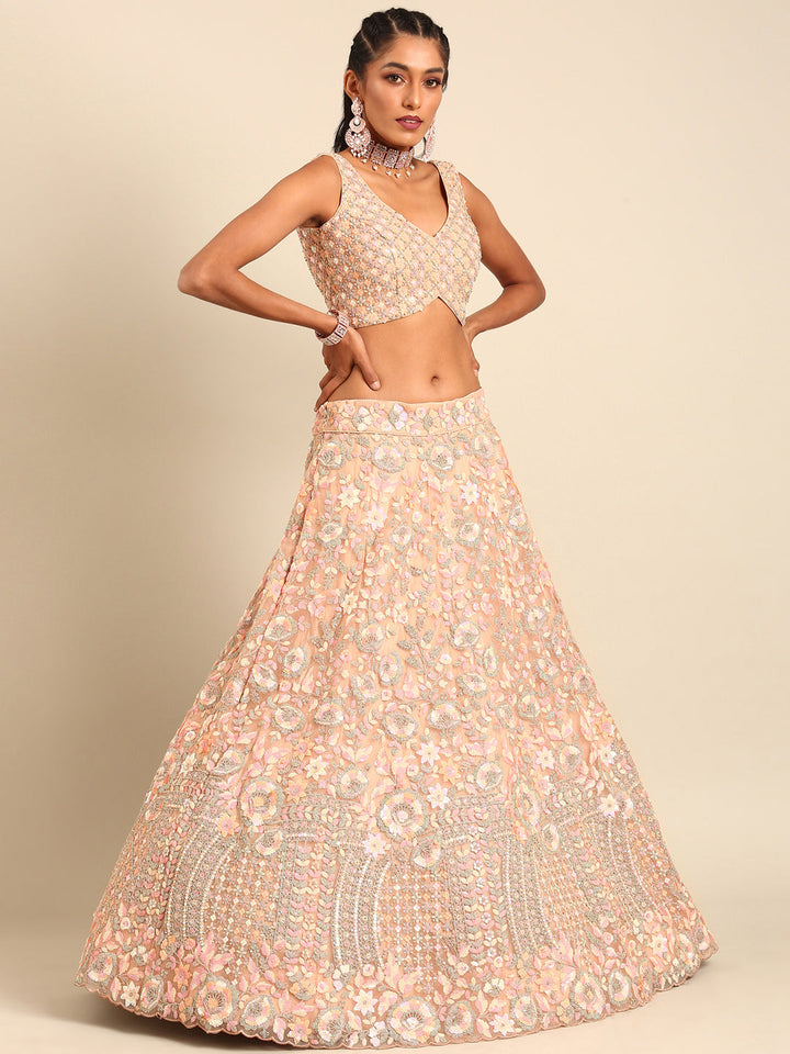 Multi Sequins Embroidered Net Stitched Bridal Lehenga choli