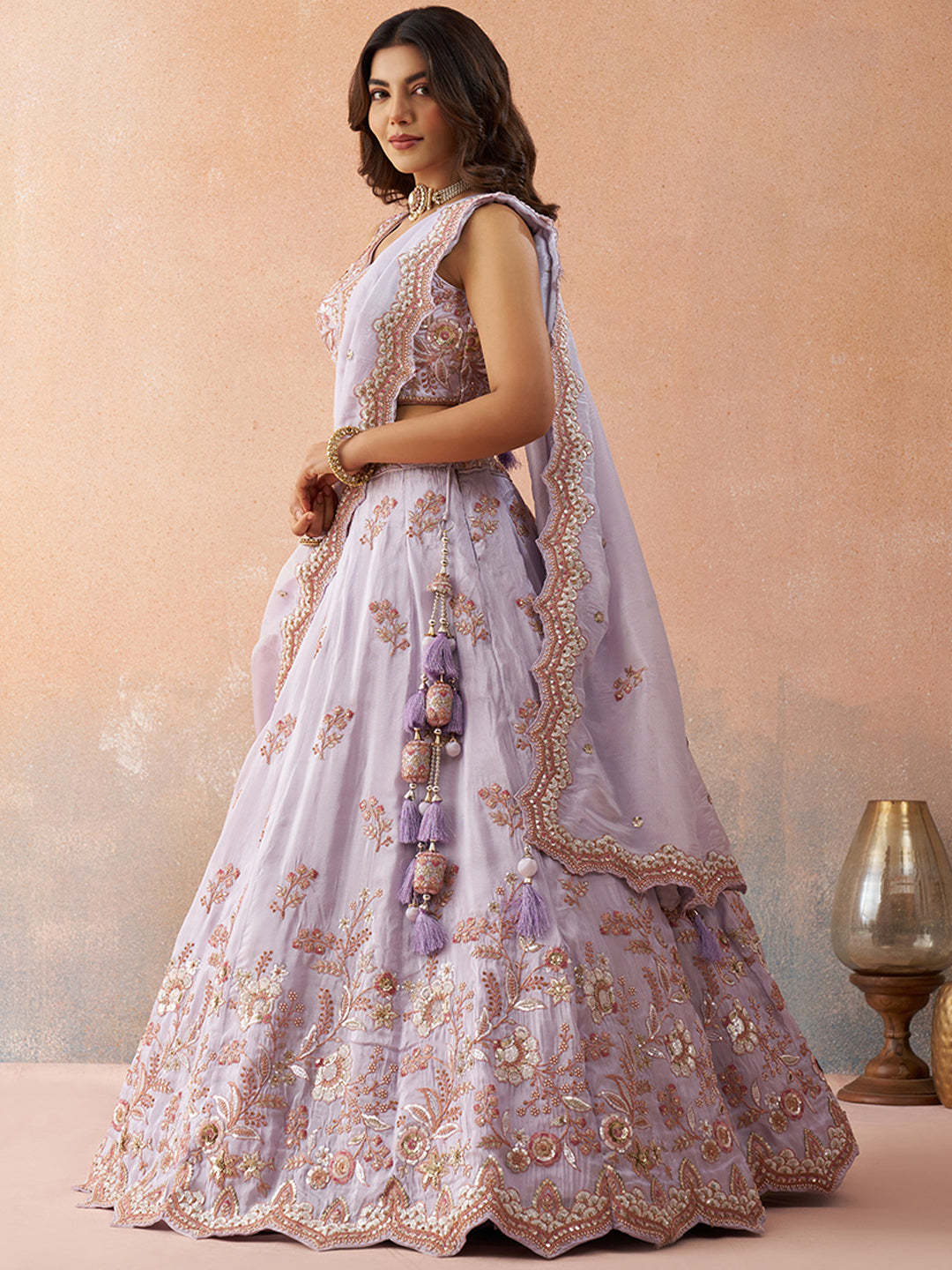 Lavender Tissue Sequins Embroidered Lehenga set
