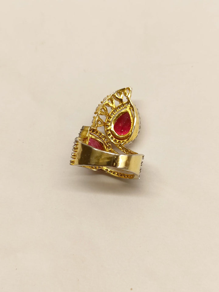  Beautiful Narayani Ruby American Diamond Finger Ring featuring intricate silver design and eye-catching red gem