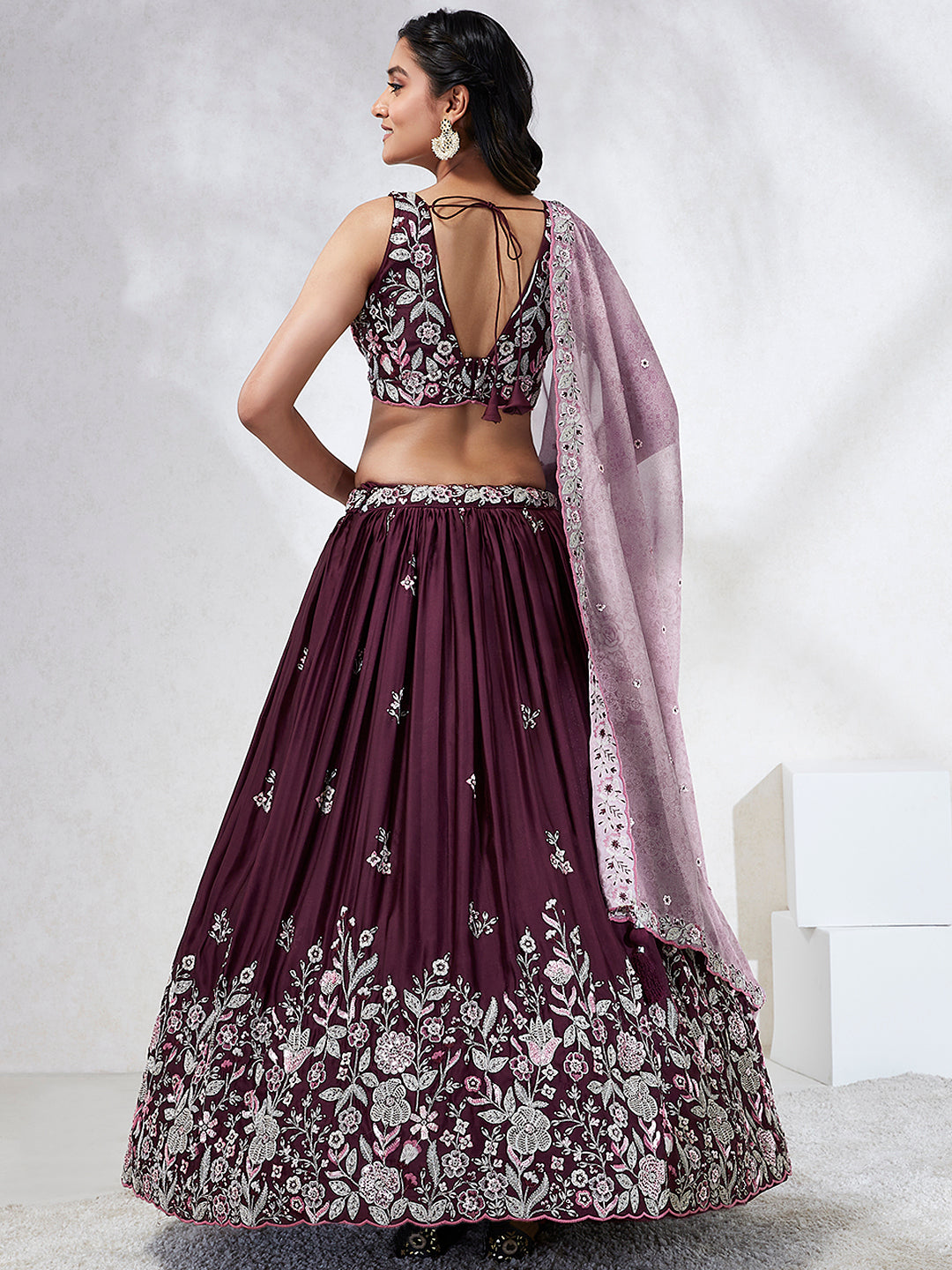 Pure Georgette Sequins and thread embroidery Stitched Lehenga choli