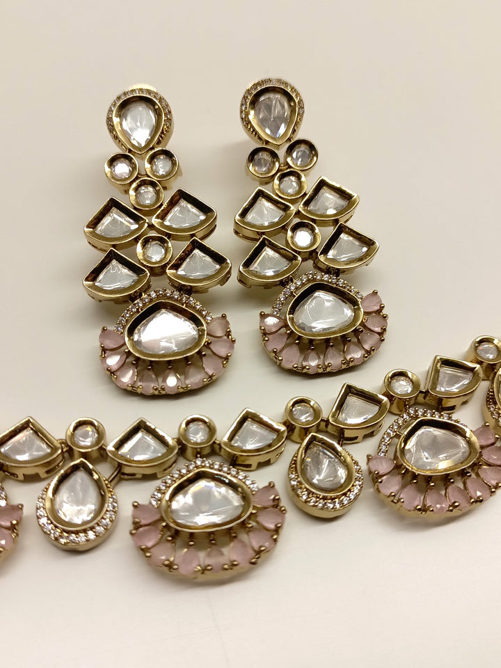 Dhanvanti Baby Pink Diamond Polki Necklace Set