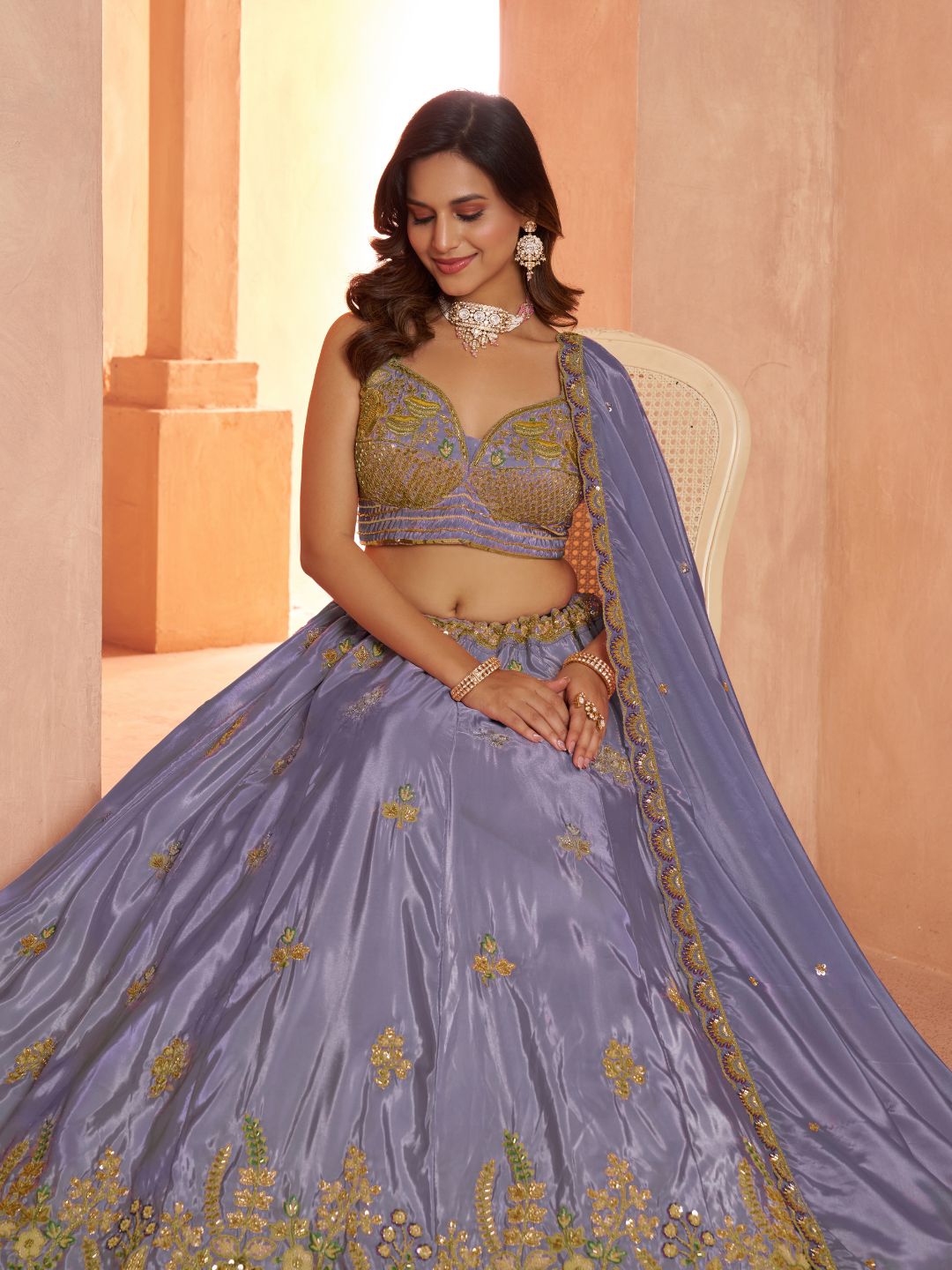 Pastel Purple Floral Embroidered Designer Lehenga Set